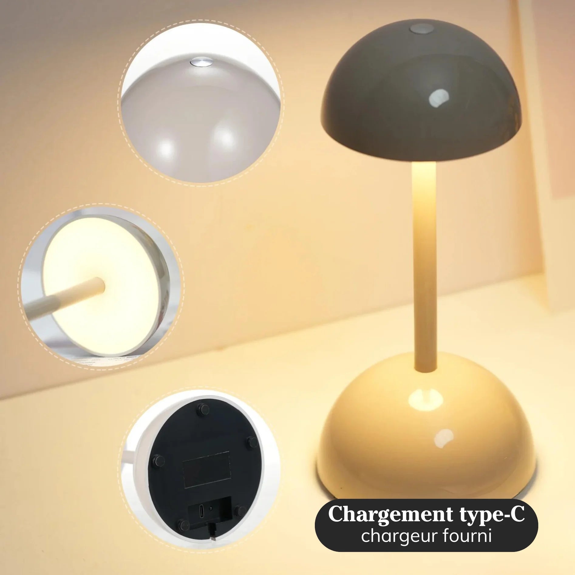 Lampe de bureau champignon grise