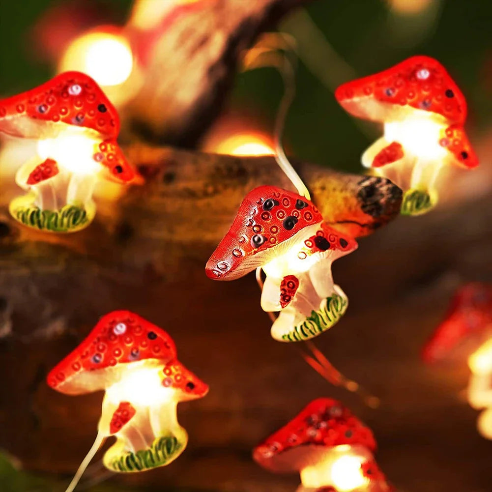 Guirlande lumineuse champignon rouge et blanc 3D