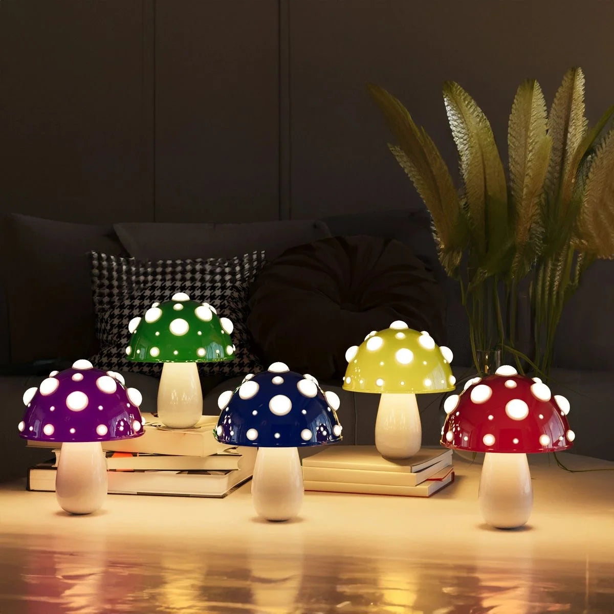 Lampe à poser en forme de champignon rouge