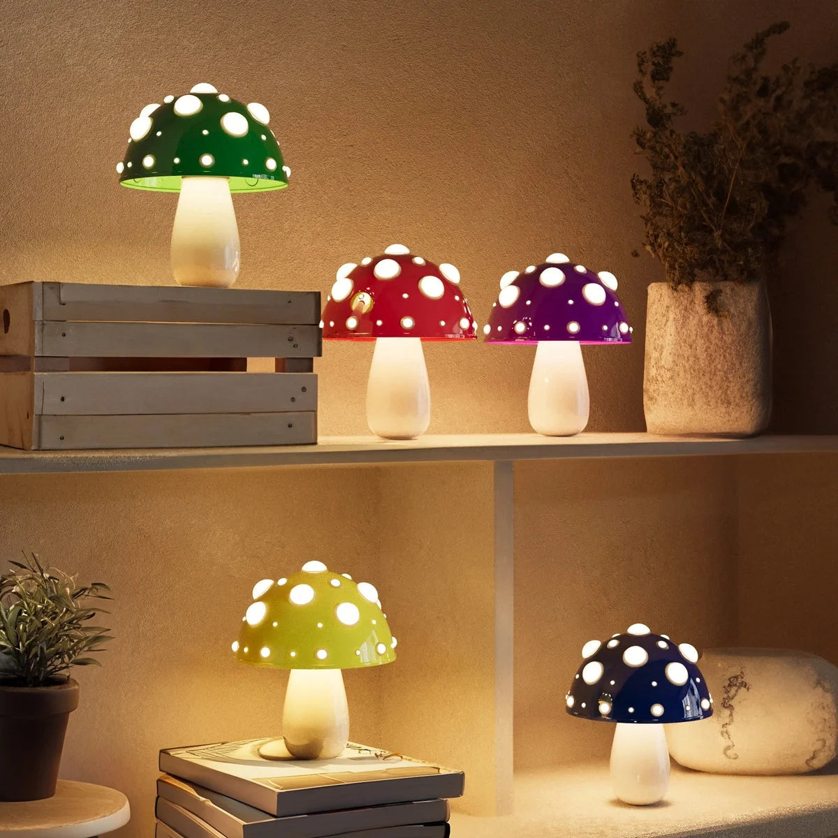 Lampe à poser en forme de champignon jaune