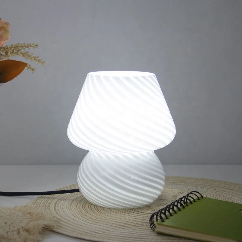 Lampe de chevet champignon blanc en verre