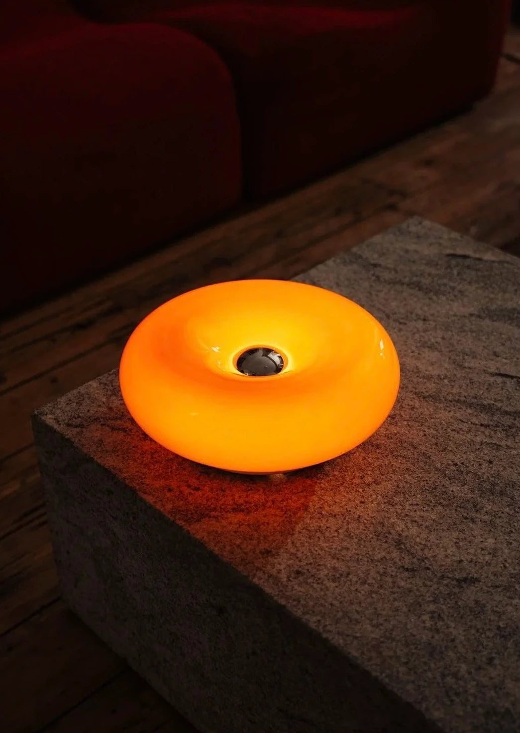 Lampe tactile champignon en verre orange "DONUT"