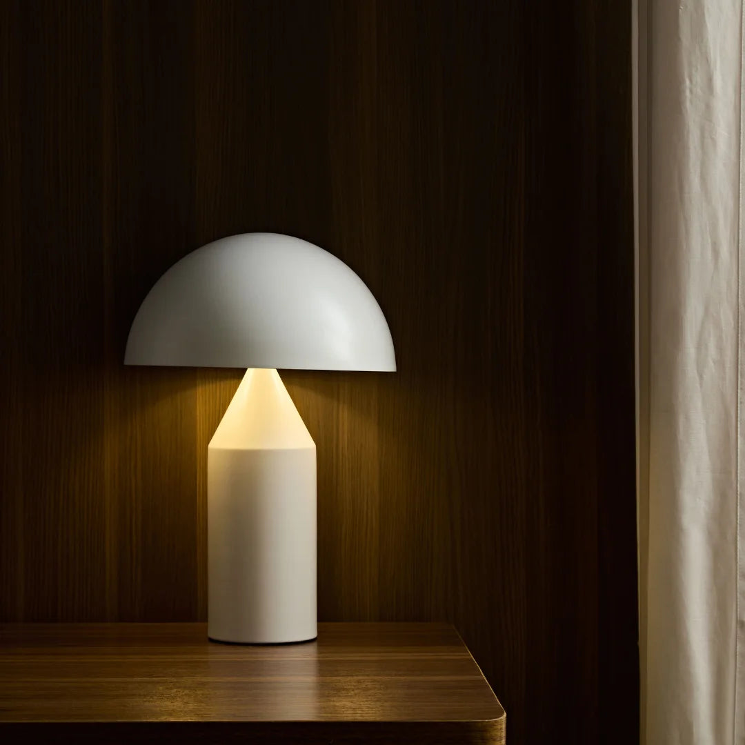 Lampe champignon en métal blanc mat