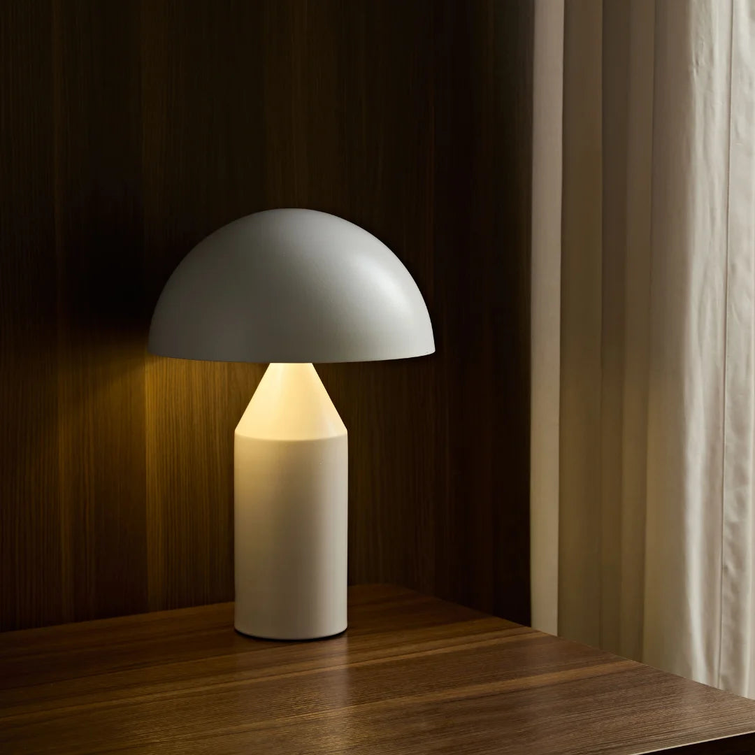 Lampe champignon en métal blanc mat