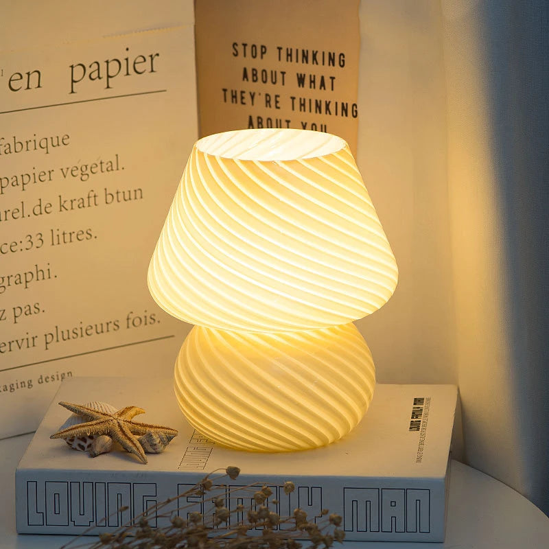 Lampe de chevet champignon jaune en verre