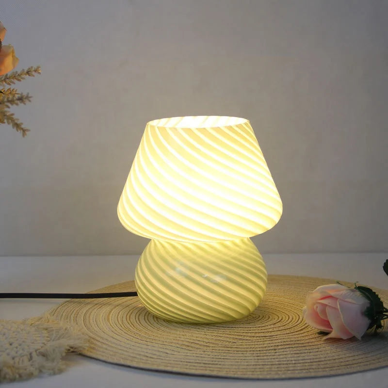 Lampe champignon jaune en verre