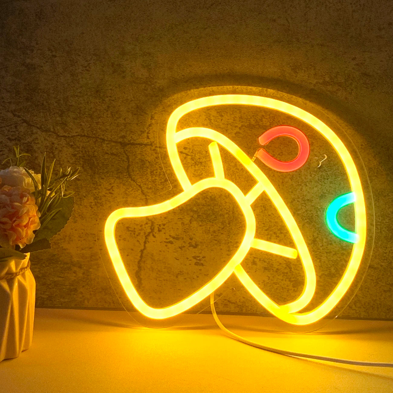 Lampe champignon néon jaune