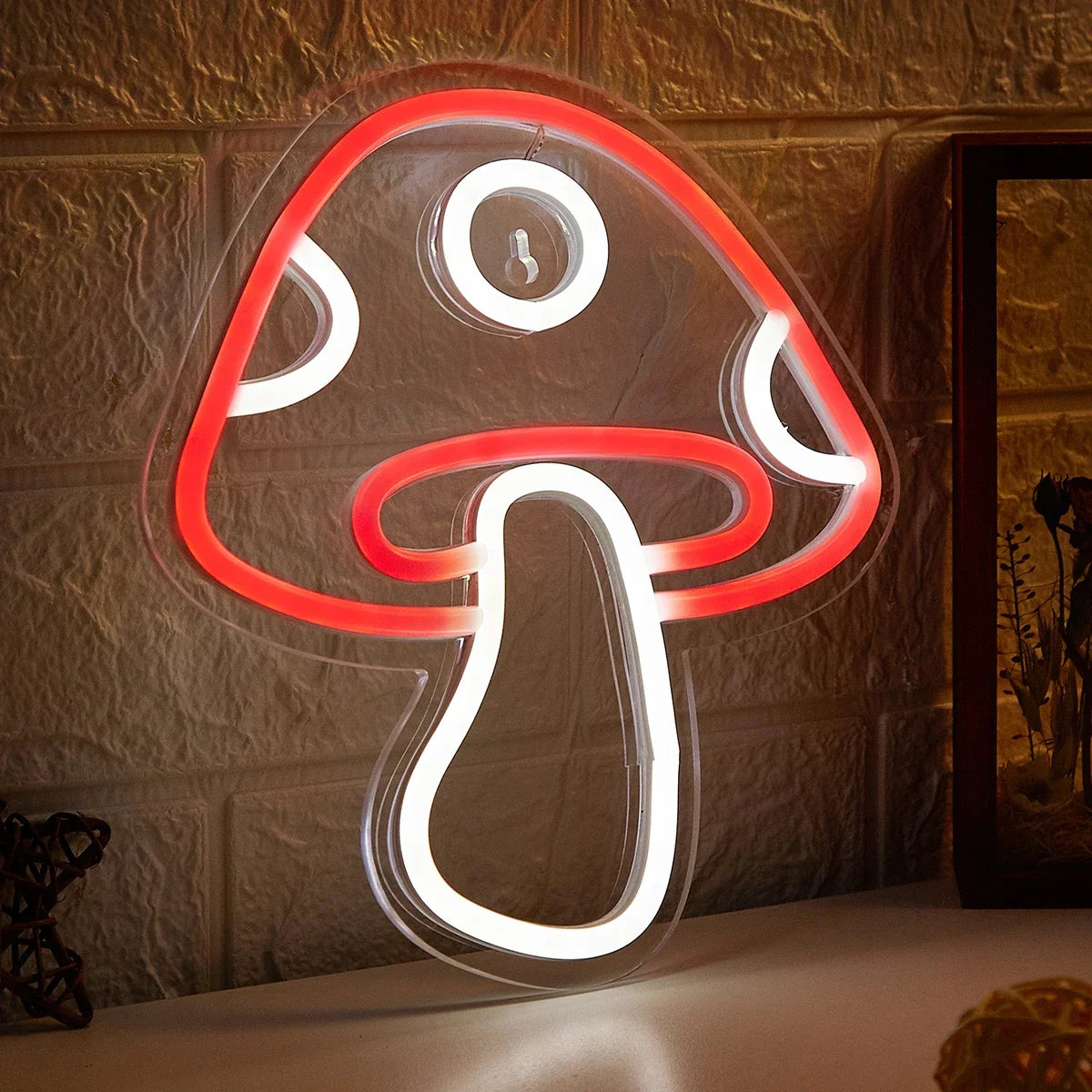 Lampe champignon néon rouge et blanc