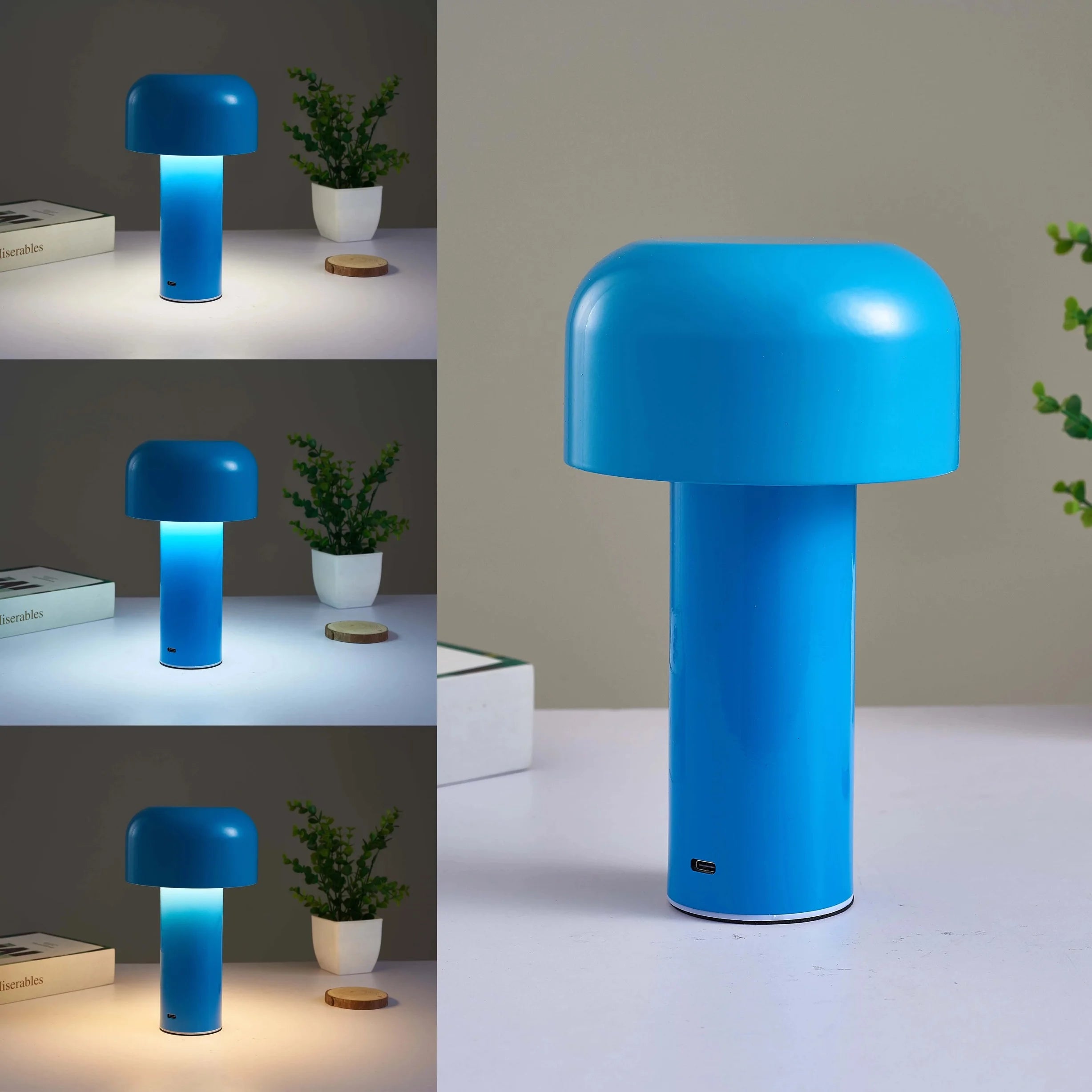 Lampe champignon portable bleue