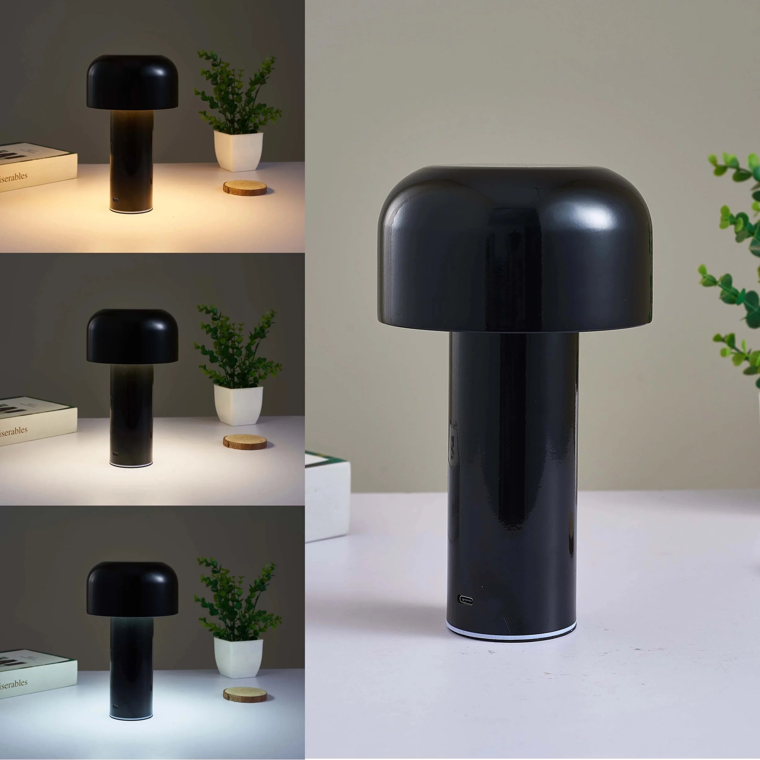 Lampe champignon portable noire