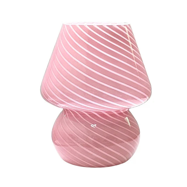 Lampe de chevet champignon rose en verre