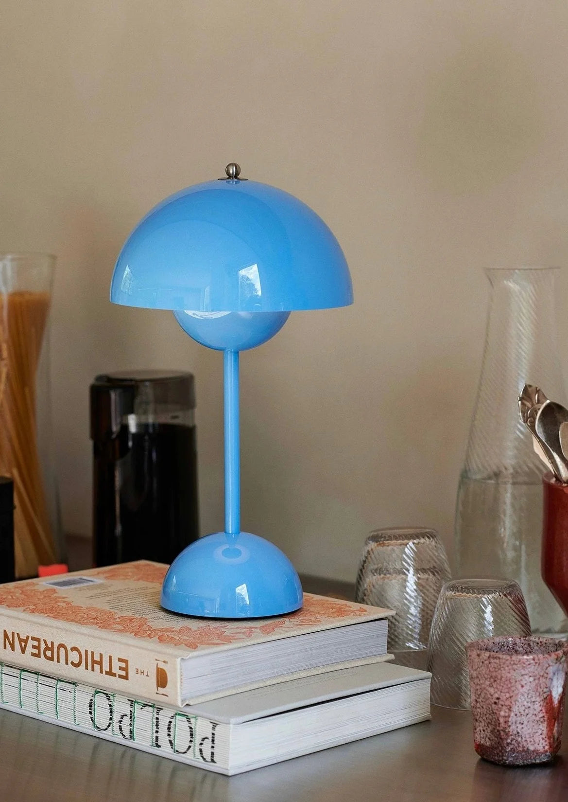 Lampe de chevet champignon vintage bleue