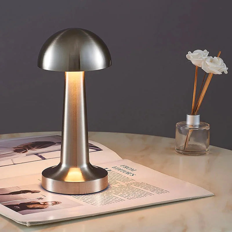 Lampe champignon rétro rechargeable argentée