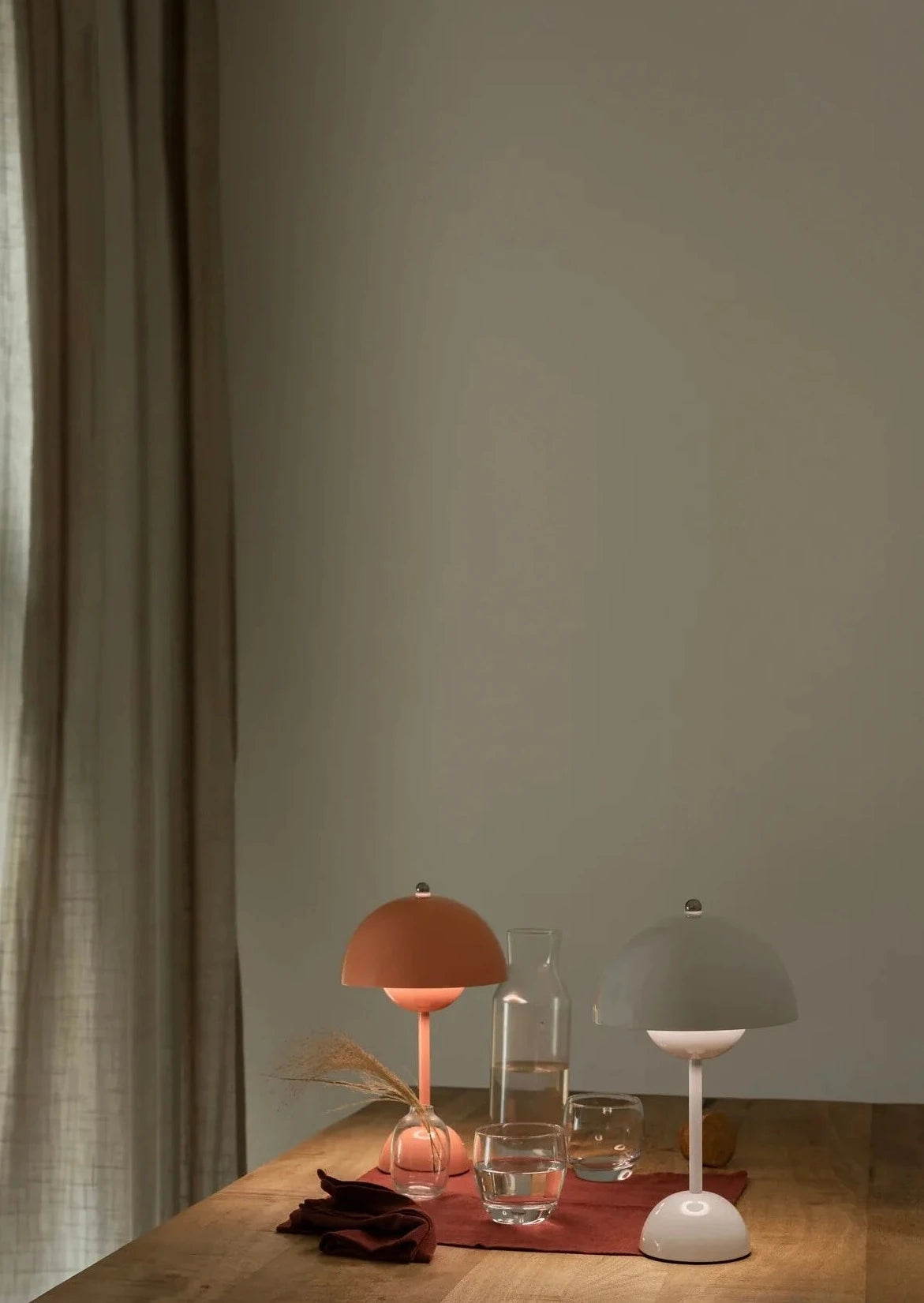 Lampe de chevet champignon vintage rose